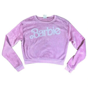 Barbie Fuzzy Soft Pink Long Sleeve Crew neck Sweatshirt Size Small Barbiecore